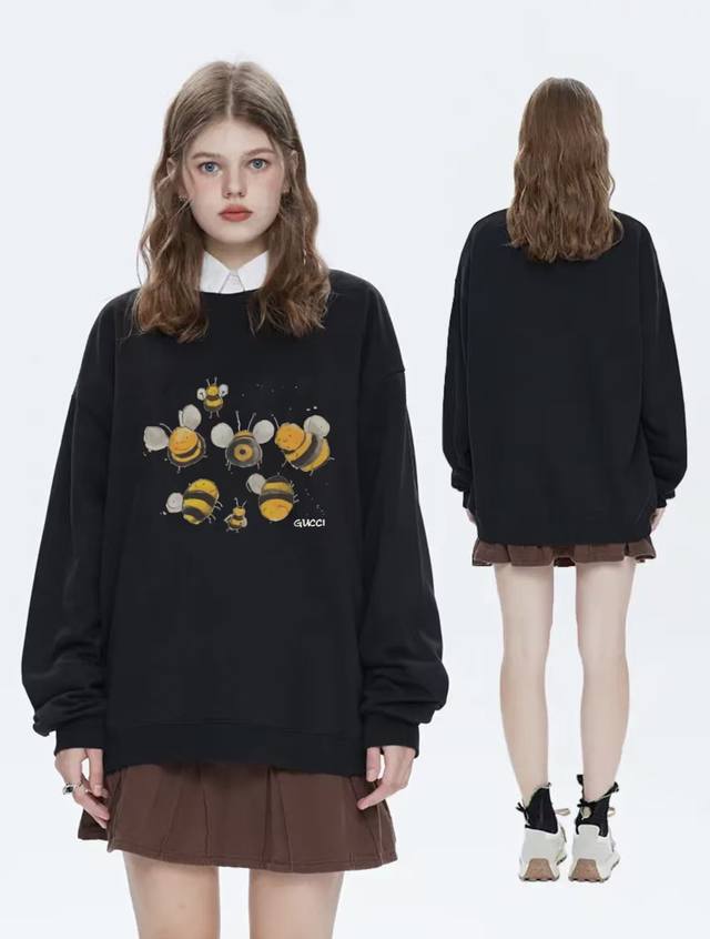 New Arrival: Silver Fox Velvet Gucci Bee Series Basic Couple Crew Neck Sweatshir