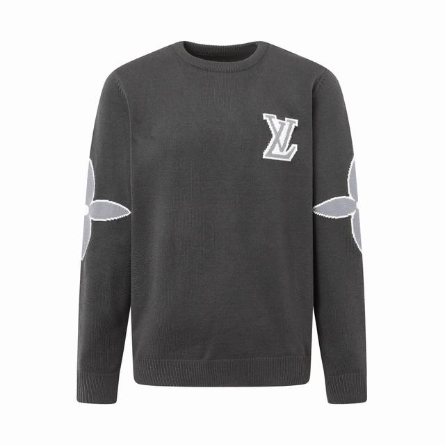 Louis Vuitton logo jacquard knit crew neck sweater presents a stylish and trendy