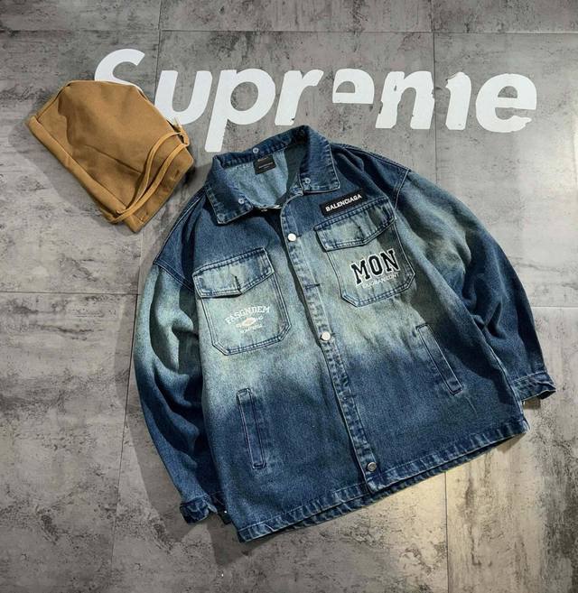 Balenciaga Color Block 2025 Autumn New Retro Denim Jacket. Made with denim fabri