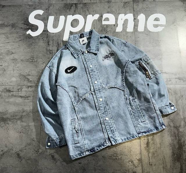 Nike Color Blocking Retro Denim Jacket, 2025 Autumn New Arrival. Made with high-