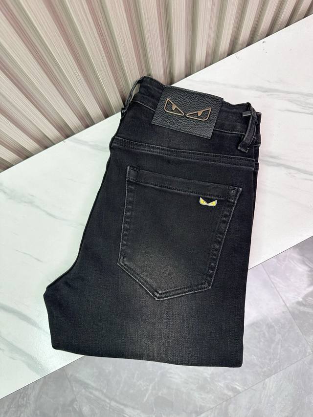 Classic Fendi designer jeans, slim-fit cotton stretch jeans that flatter the fig