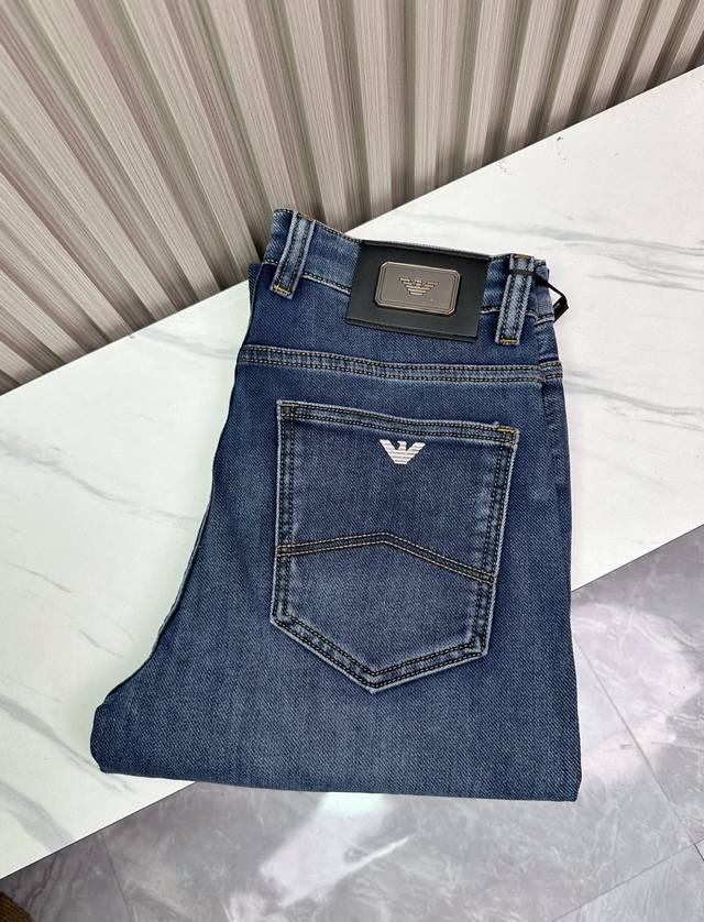 Classic Armani designer loose-fitting business jeans, straight leg stretch trous