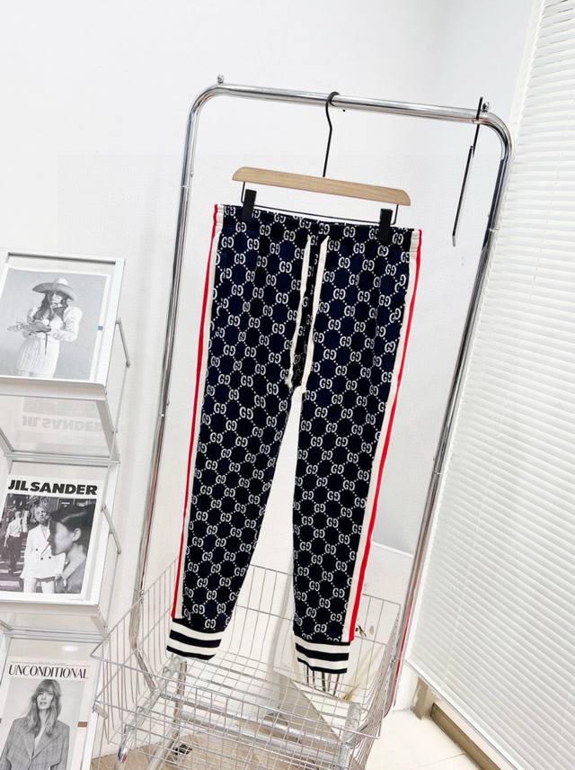 Gucci Fw New Dark Blue Jacquard Couple Casual Long Pants/Sweatpants - Top Versio