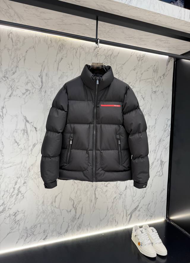 Momo clearance price Prada new jacquard nylon down jacket with metal logo. Made