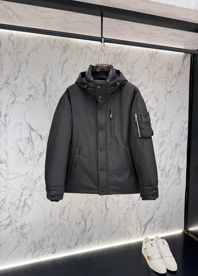 Momo clearance price Prada new jacquard nylon down jacket with metal logo. Made