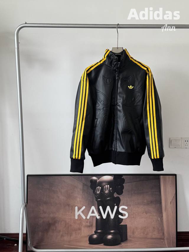 AdTrifoliate x Offgod Collaboration Embossed Leather Jacket. Made of high-qualit