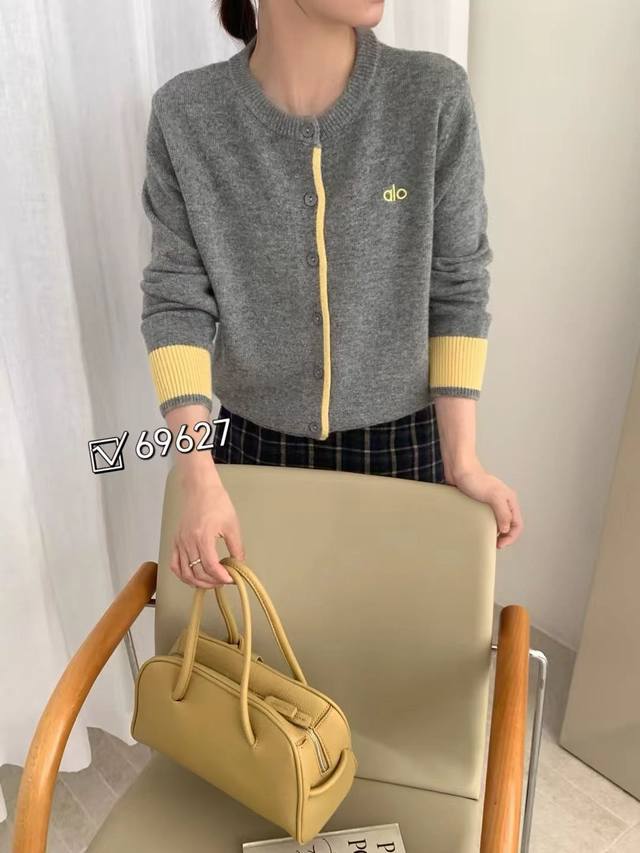 Alo Women's New Embroidered Knit Color Block Cardigan Button-Down Top/Outerwear.