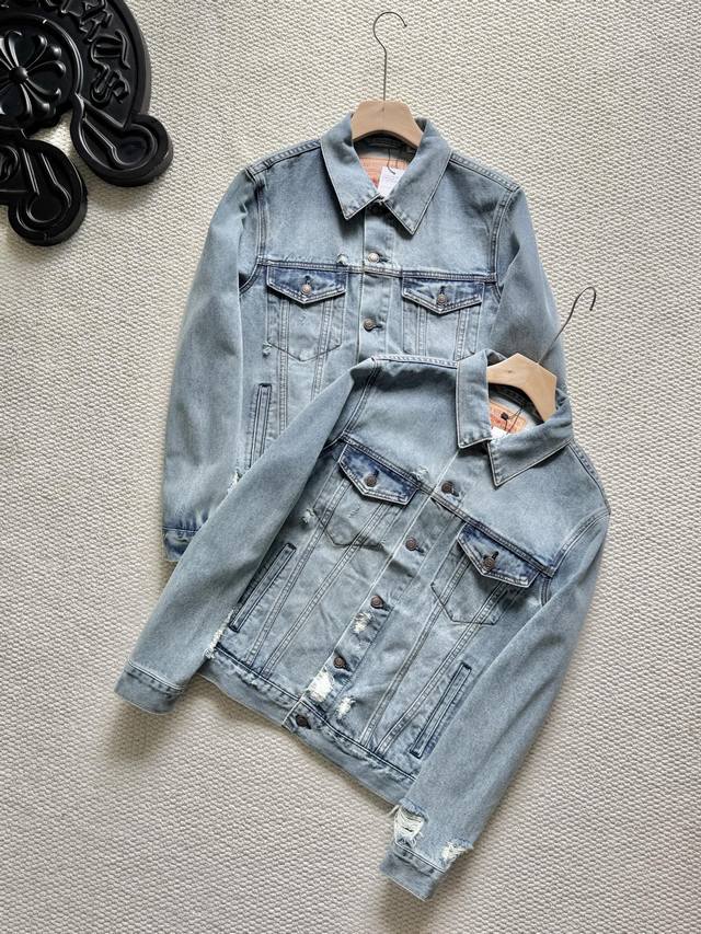 Levi's 2024 Spring New Men's Denim Jacket, Distressed, Ripped, Retro, Stylish Ou