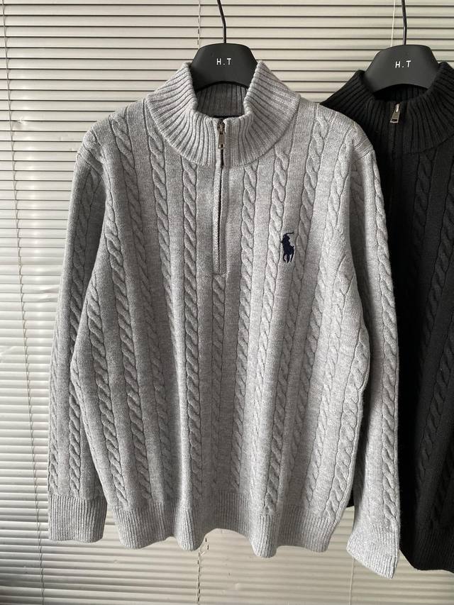 High-quality Ralph Lauren pony embroidered half-zip stand collar solid color cab