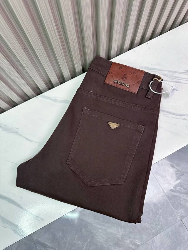 Classic Prada designer jeans, slim-fit straight leg with stretch, heavy-duty was