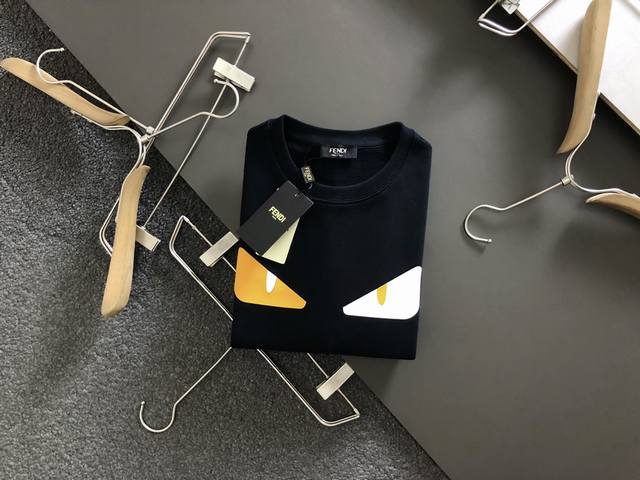 Fend* 22Fw Black Crew Neck Sweatshirt with Small Eyes Logo, absolutely stylish,