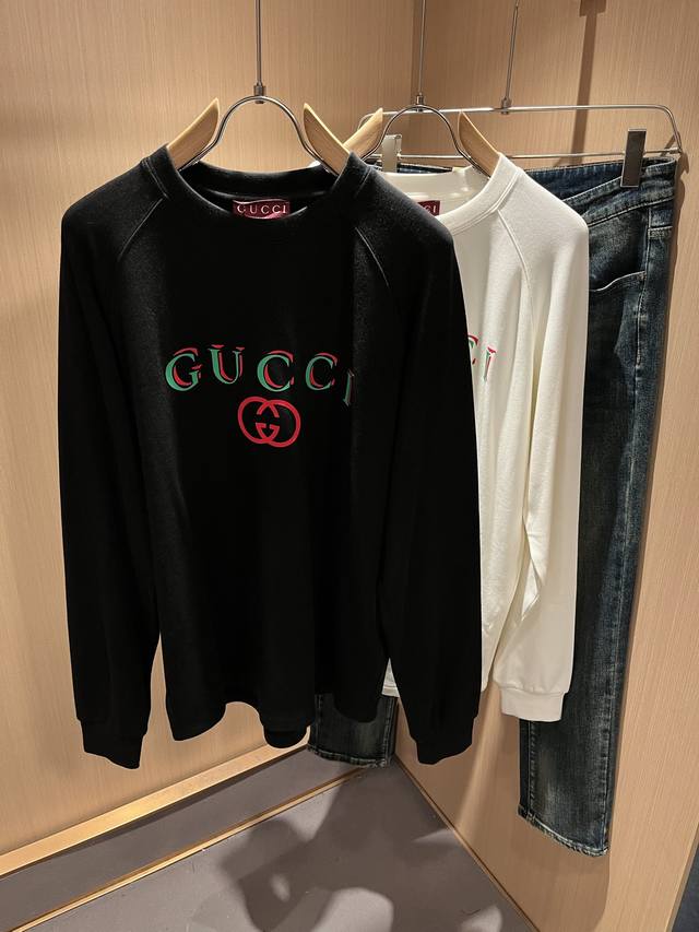 Gucc* 2025 Autumn/Winter New Unisex Casual Loose Cotton Crew Neck Long-Sleeve Ba