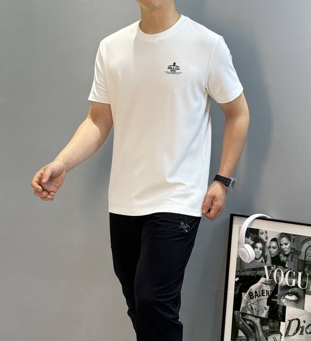 Prada 25S New Modal T-Shirt. Classic Prada logo on the chest, exquisite embroide