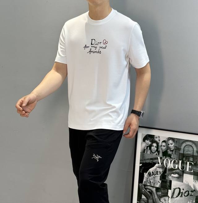 Dior 25S New Modal T-Shirt. Features a classic 3D heat-transfer design on the ch