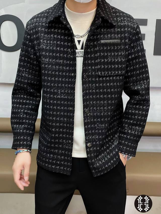 Prada 2025 Fall/Winter New Men's Lapel Wool Jacquard Houndstooth Jacket. A Europ