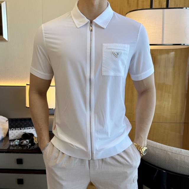 Prada 2025 Spring/Summer Newest Hot Selling Cardigan Short-Sleeve T-Shirt, made