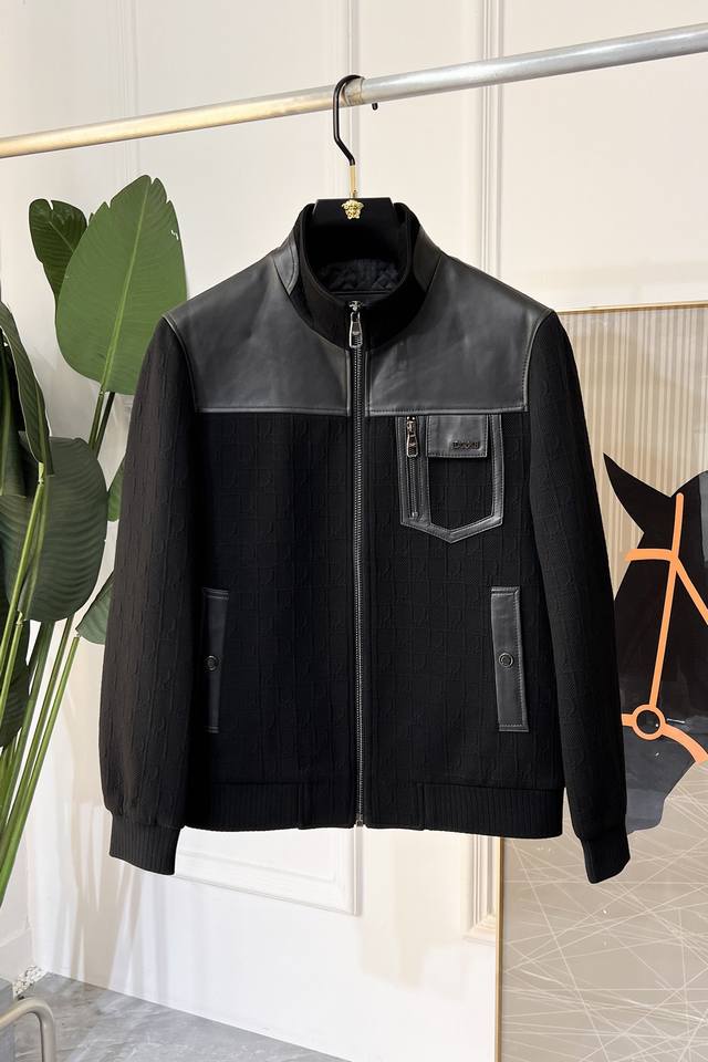 Dior SS Autumn Hot Selling Genuine Leather and Wool Patchwork Jacket - Post-Chin