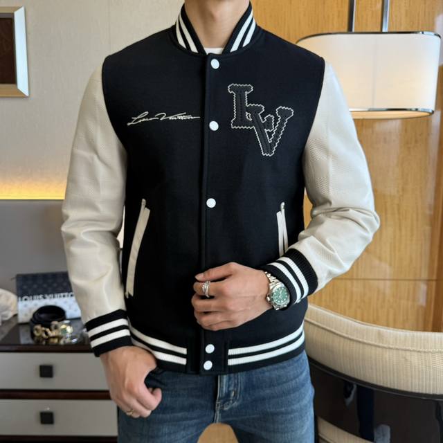 Lv Ss Autumn Hot Selling Genuine Leather Patchwork Jacket, made of custom high-q