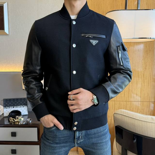 Prada SS Autumn Hot Selling Genuine Leather Patchwork Jacket, made of custom hig