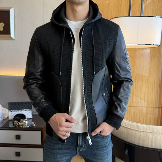 Dior Autumn Hot Selling Genuine Leather and Wool Patchwork Jacket, made with cus