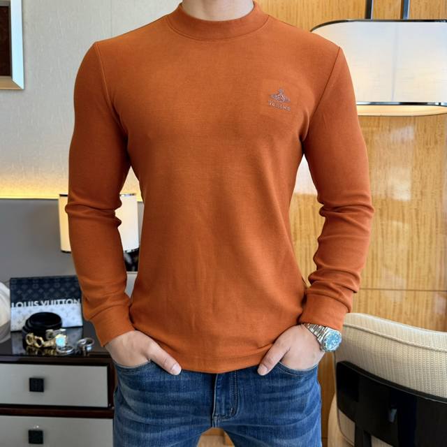 Empress Dowager's early autumn new men's long-sleeved cashmere base layer shirt.