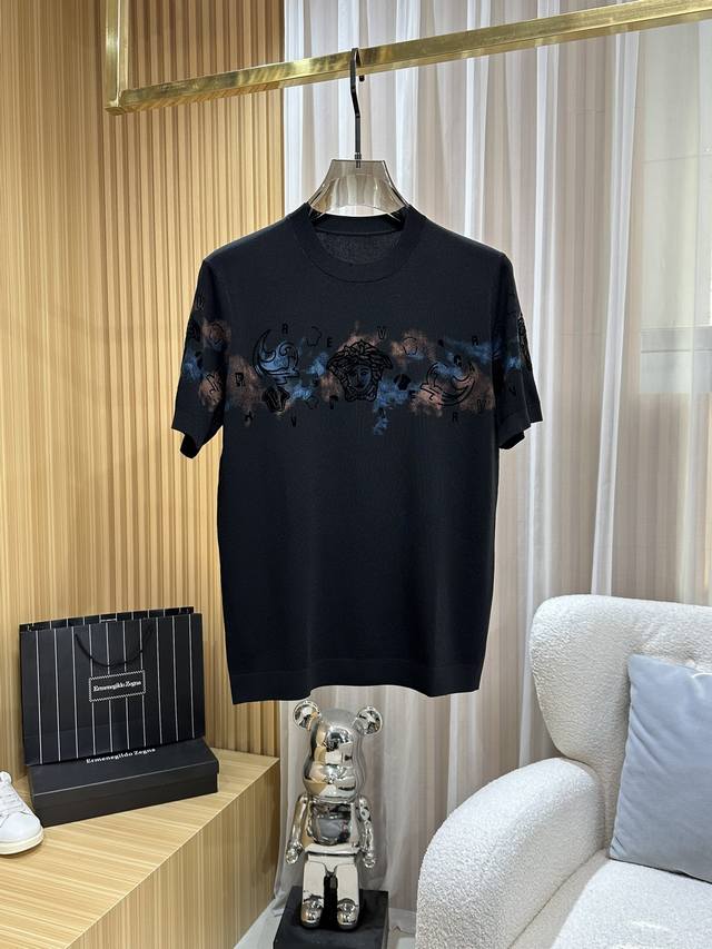 Versav 2025 Spring/Summer New Men's Fashion Casual Crew Neck Mulberry Silk Flock