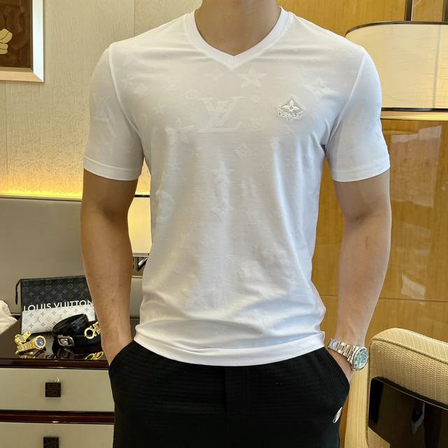 Lv 2025Ss Spring/Summer Premium V-Neck Short-Sleeve T-Shirt, Official Website Sy