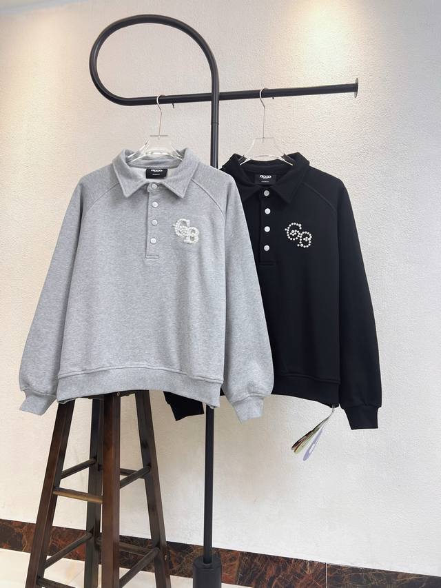 Style No. X299 Black and Grey Good Brand Gb Pearl and Rhinestone Polo Shirt Swea