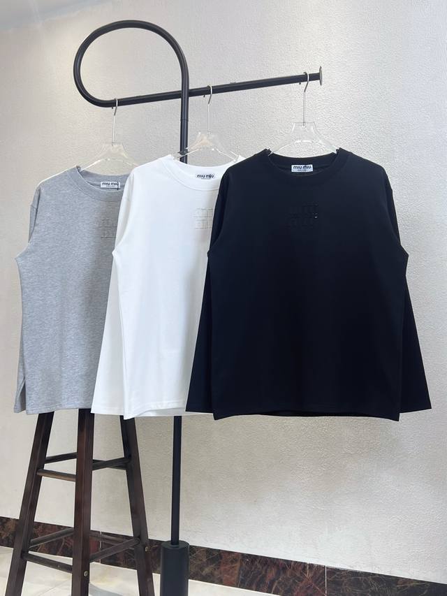 Style No. X291 Black, White, and Gray. Miu Miu embroidered letter round neck lon