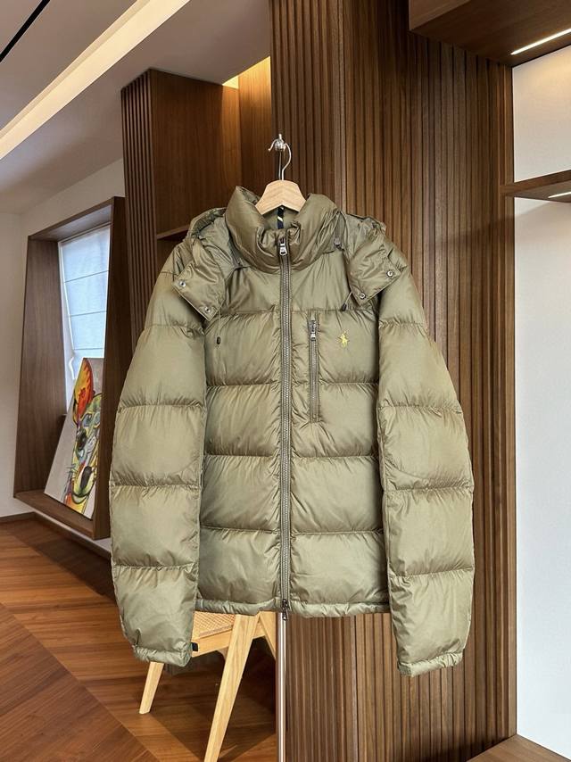 Military Green Ralph Lauren Pony Embroidered Logo Hooded Down Jacket. The jacket