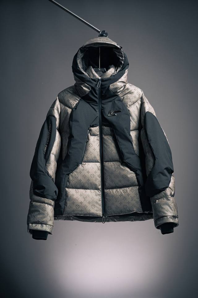 Louis Vuitton Limited Edition Monogram Temperature-Sensitive Hooded Down Jacket.