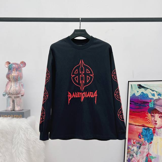 Top-tier version Bulk stock photos #23Fw Irregular double B crack print long-sle