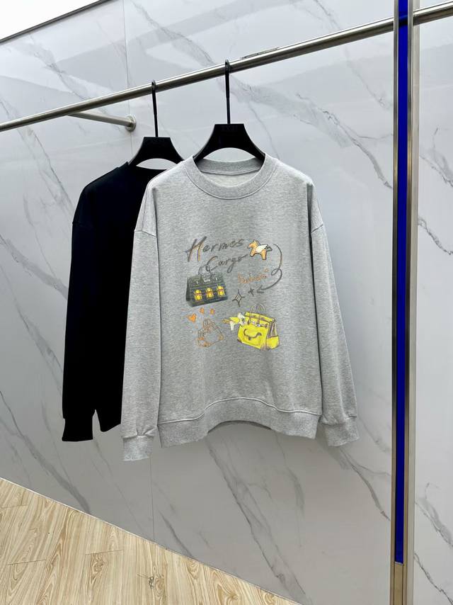 Hermes, 2025 Autumn/Winter New Crew Neck Long Sleeve Sweatshirt. Features a prec