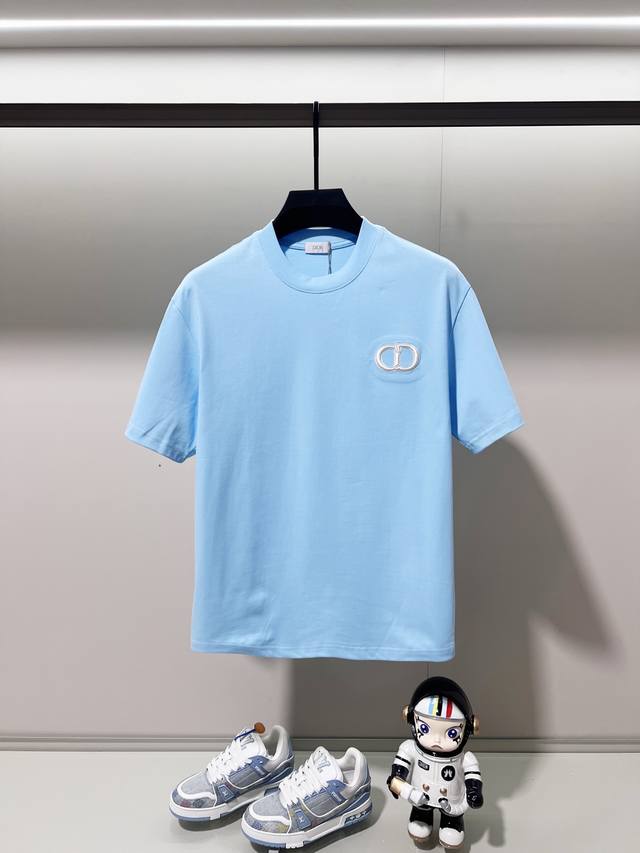 Dior 300g pure cotton crew neck short-sleeved T-shirt. Simple brand logo 3D embr