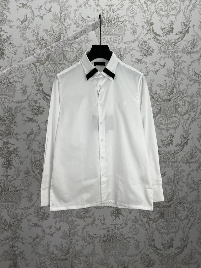 Prada 25Ss New Solid Color Single-Breasted Casual Long-Sleeve Shirt Men's White