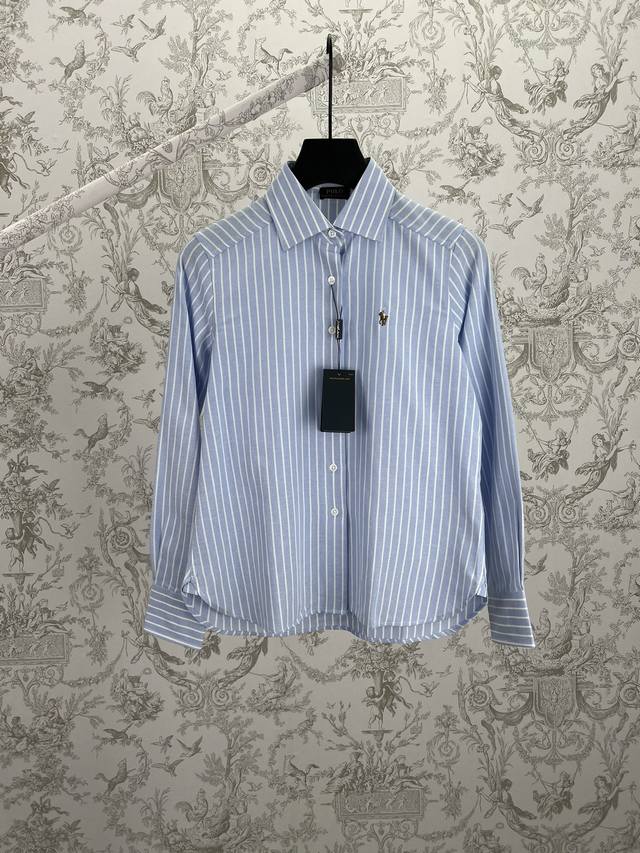 Polo 25Ss New Vertical Striped Logo Collar Long-Sleeve Shirt Men's Blue High-Qua