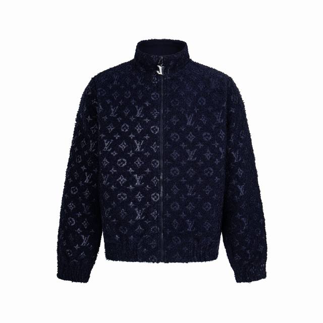 Lv Monogram Wool Beaded Leather Zip-Up Jacket (Ddd) This jacket features a full