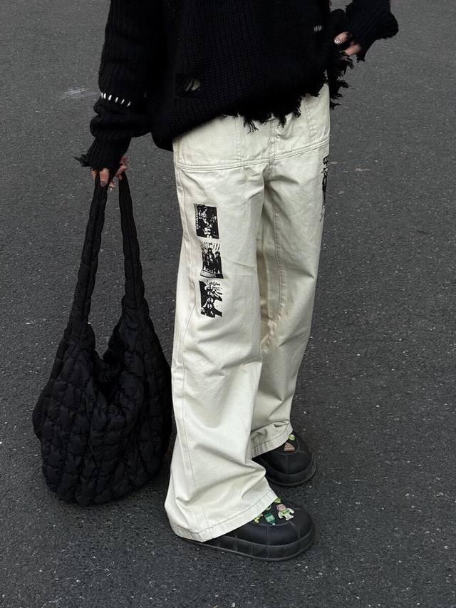 Style No. Xk3097 American Retro Hip Hop Print Loose Straight Leg Cargo Pants, Un