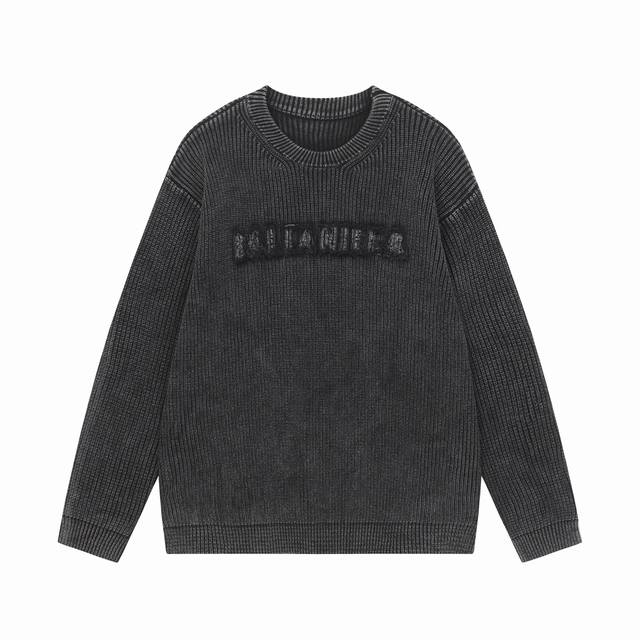 T #210 Paris Bl Water-washed Vintage Distressed Sweater with Appliqu