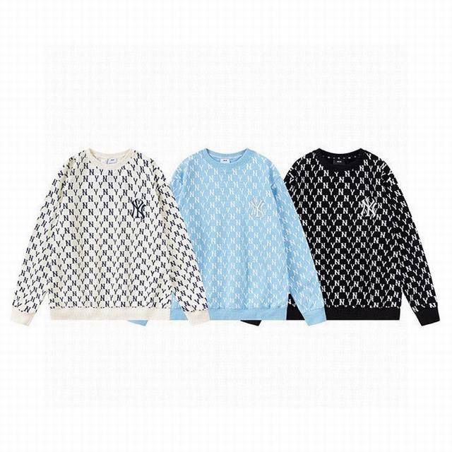 Style No. 037 Mlb New Ny All-over Print Loose Versatile Unisex Couple Style Crew