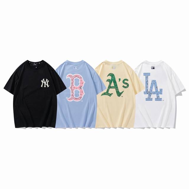 Model 016# New Mlb Large Print Logo Back Couple Short-Sleeve T-Shirt, Size 17, F