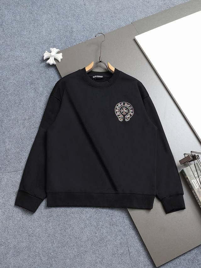 Chrome Hearts Ch Cross Horseshoe Logo Crew Neck Sweatshirt with 10,000-stitch em