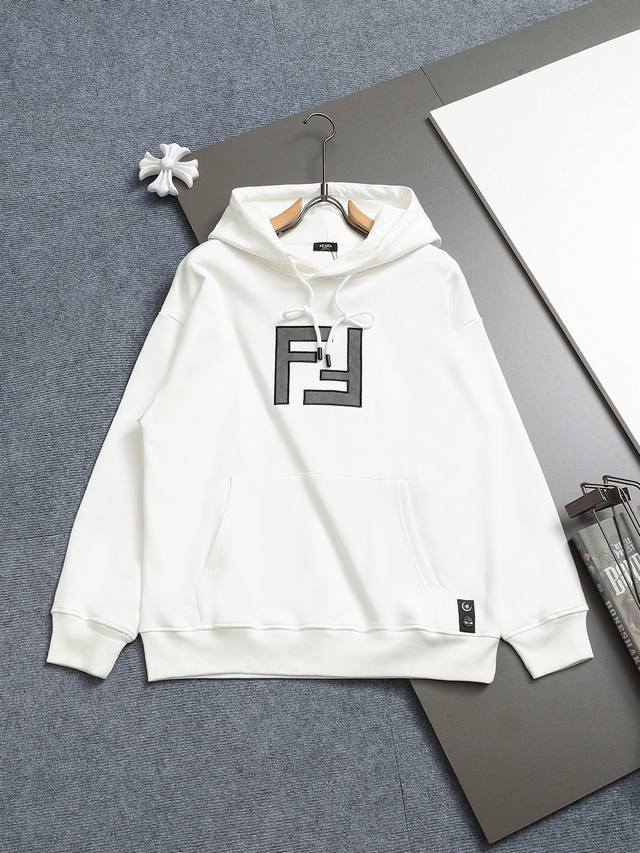 Fendi 420g Hooded Sweatshirt, Classic Print with Double Flodge Logo, Official Hi