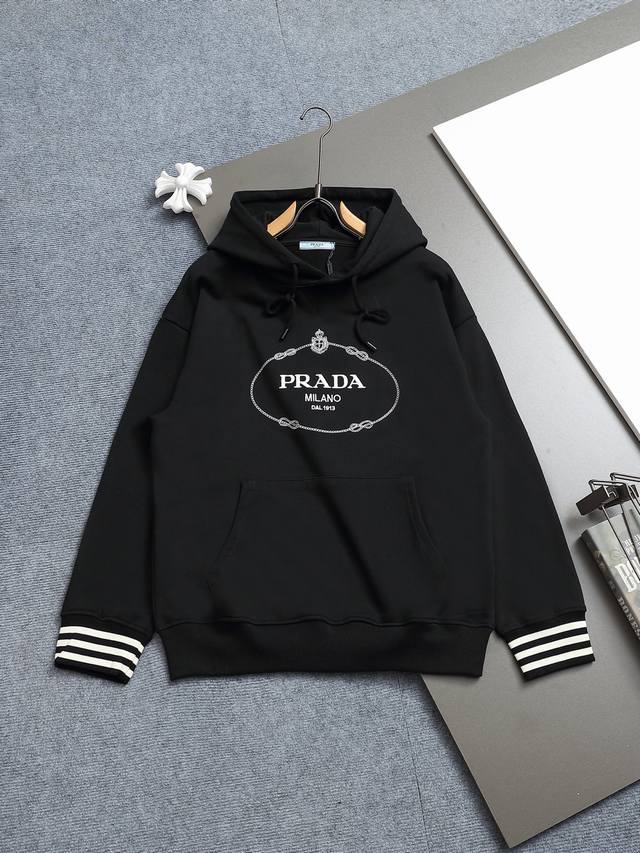 Prada hooded classic logo embroidery, upgraded, inspired by 80s retro style. Ori