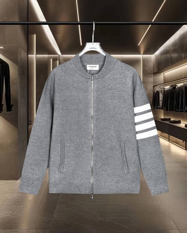 Thom Browne Tb Basic Classic Color Block Zipper Four Stripes Knit Cardigan Sweat