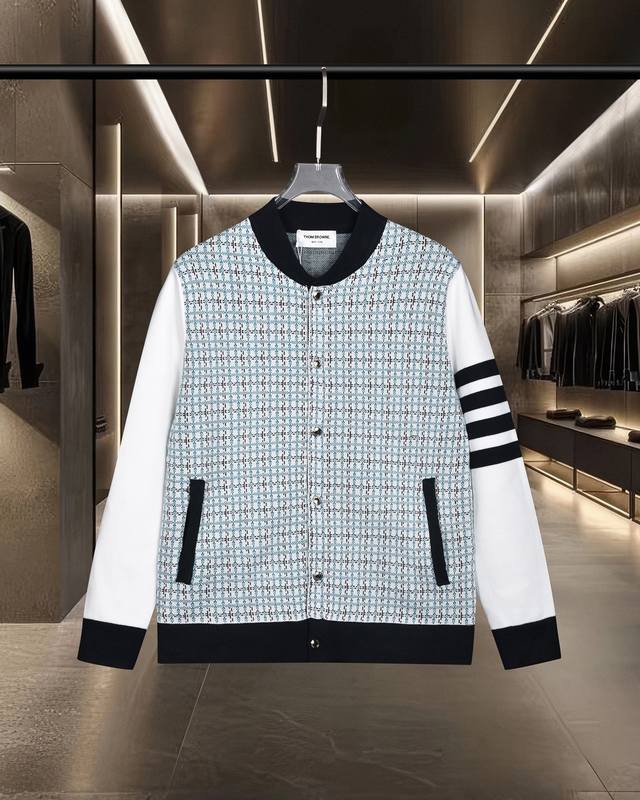 Thom Browne Tb Basic Classic Color Block Metal Button Four Stripes Knit Cardigan