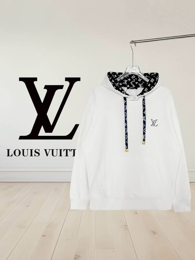 High Version]. Louis Vuitton*Lv Embroidered Hooded Sweatshirt*The loose fit is m