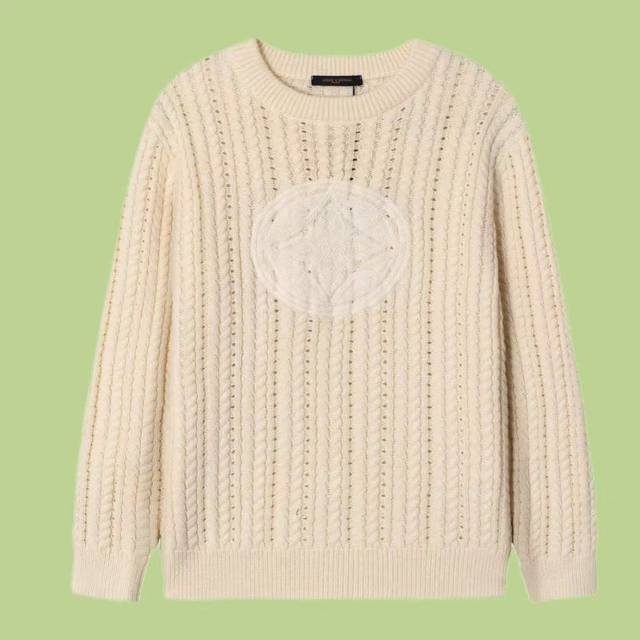 High Version Louis Vuitton cable knit logo crew neck sweater. Fabric: Cotton- wo