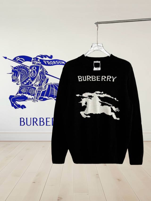 High Version Burberry Horseman Cashmere Jacquard Sweater, Crew Neck. Features th