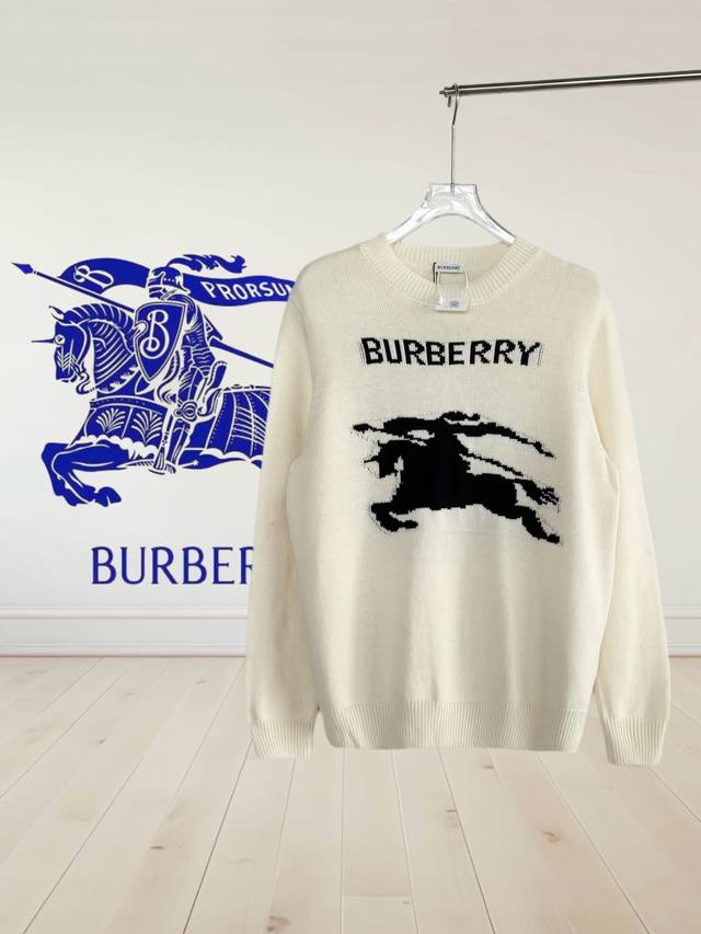 High Version Burberry Horseman Cashmere Jacquard Sweater, Crew Neck. Features th